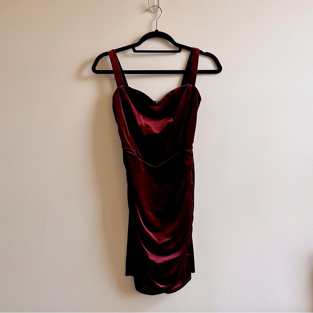 Burgundy Velvet Bodycon Dress, XS